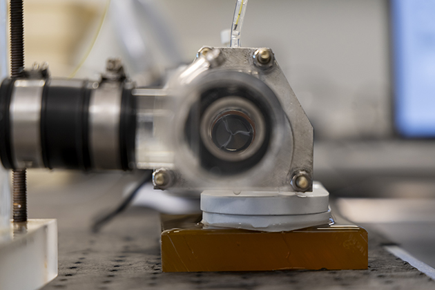 Up close image of a 3D printer used to create bioresorbable heart valves.