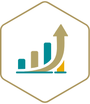 Icon graphic with magnifying glass inspecting numbers and charts