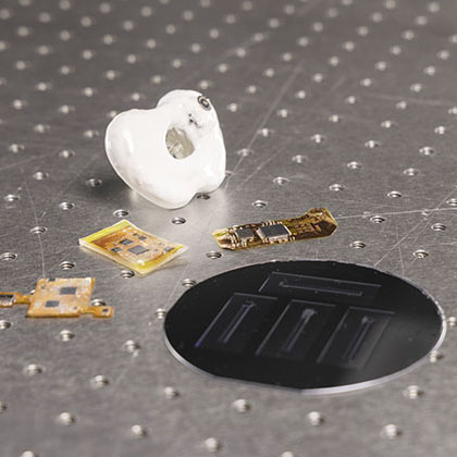 closeup of flexible sensors, thin-film circuits, and a wafer