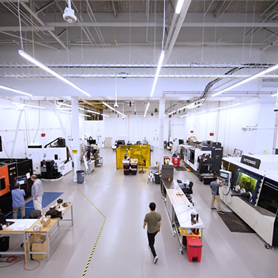 busy manufacturing facility image with overhead perspective