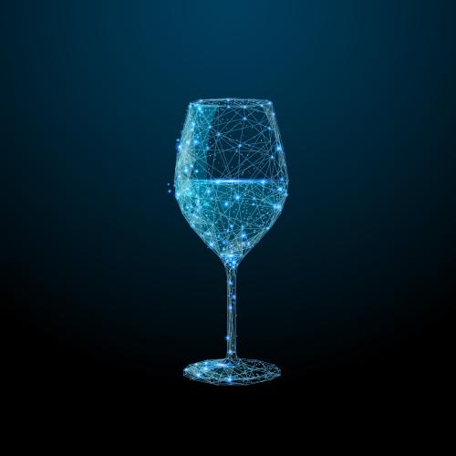 An abstract glass of wine consisting of points, lines, and shapes.
