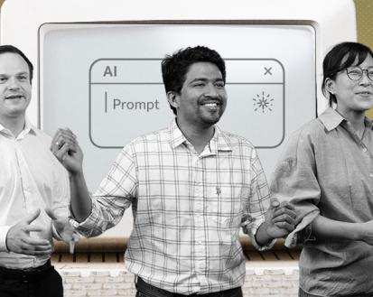 Graphic showing the researchers in front of a computer screen