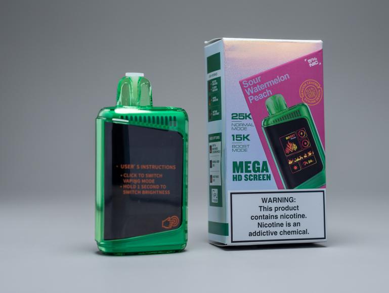 Sample e-cigarette device with a screen