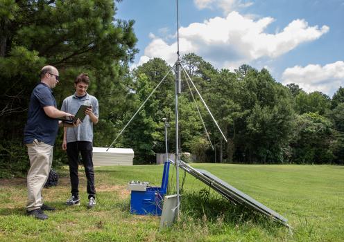 Researchers set up a lightning mapping array unit at a location near Atlanta