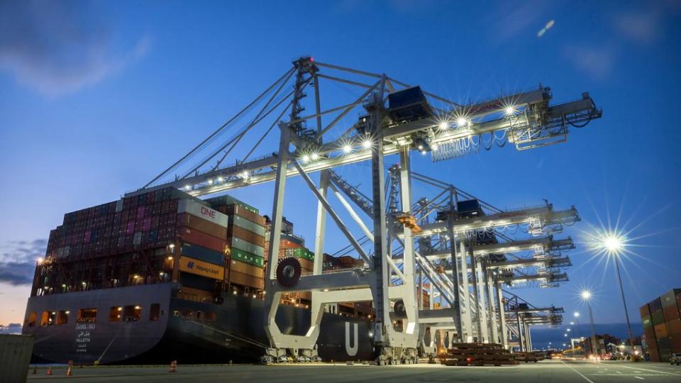 Ship being unloaded in Savannah