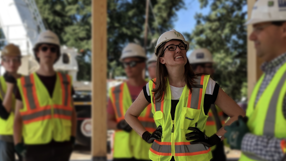 Amy Stone on site during construction of The Kendeda Building for Innovative Sustainable Design on the Georgia Tech campus in Atlanta, Georgia.
