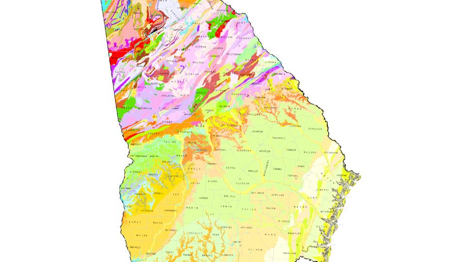 he map compilation was published by the Georgia Geologic Survey in 1976 as the Geologic Map of Georgia. Source: USGS