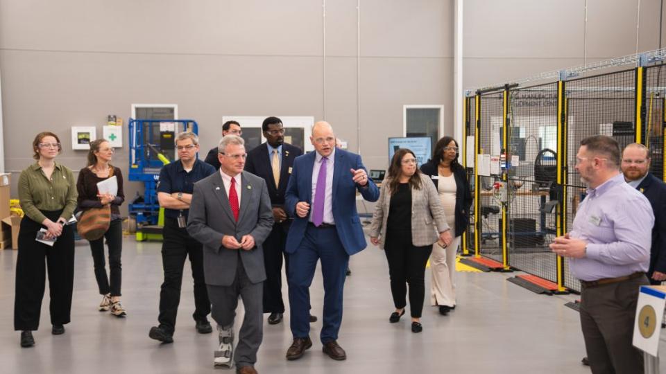 Congressman Carter toured the facility on April 1, seeing live demonstrations and hearing presentations on the Institute's manufacturing research and workforce development projects.