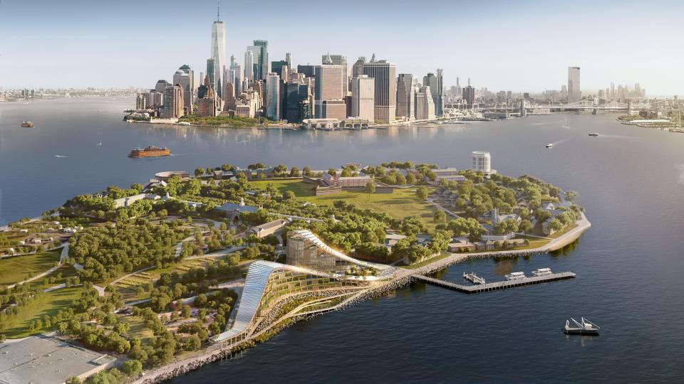 A project rendering for the New York Climate Exchange (The Exchange) on Governors Island in New York City. The center is slated to open in 2028.