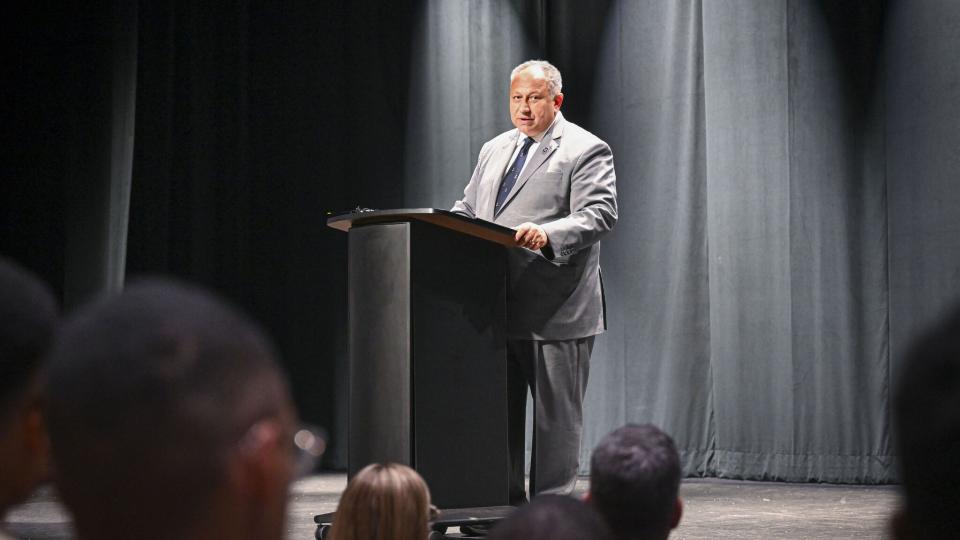 U.S. Secretary of the Navy Carlos Del Toro during his remarks at the John Lewis Student Center.