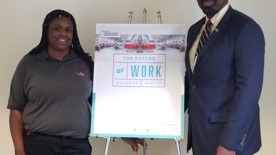 Zaria Walker, Logistics Education And Pathways (LEAP) participant with Chuck Easley, program manager with the Georgia Tech LEAP program