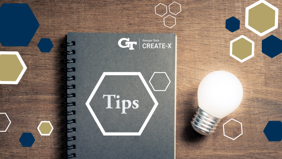 Image of a notebook and lightbulb. The notebook reads "CRAETE-X Tips"