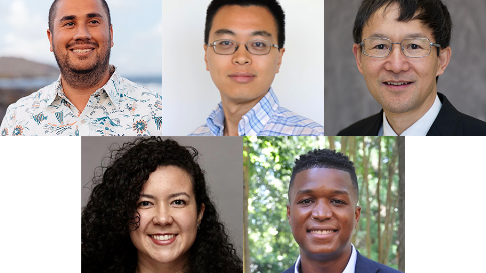 Montage of five portraits, L to R, T to B: Josiah Hester, Peng Chen, Yongsheng Chen, Rosemarie Santa González, and Joe Bozeman.