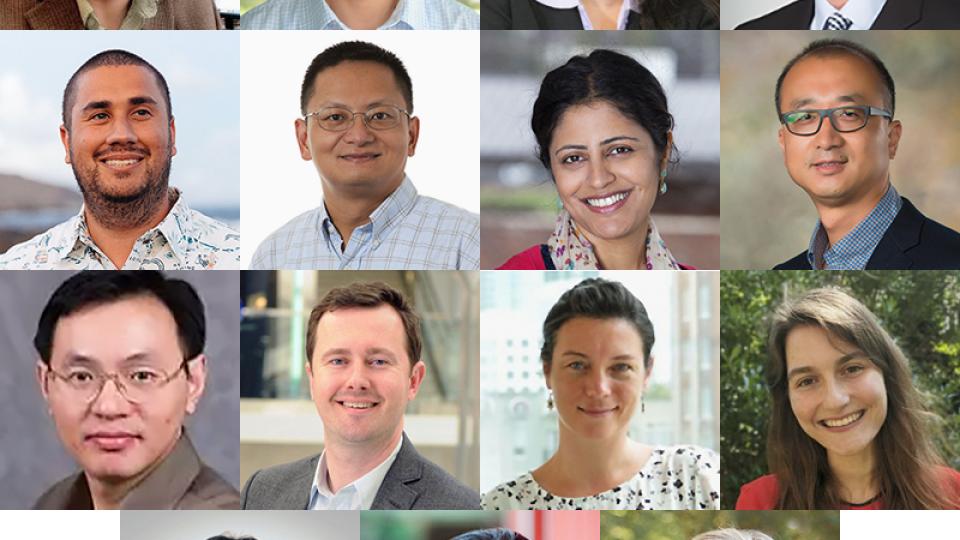 Montage of portraits of the 2023 BBISS Initiative Leads. From L to R: Hailong Chen, Yi Deng, Shatakshee Dhongde, Michael Helms, Josiah Hester, Xiaoming Huo, Neha Kumar, Junshan Liu, Jian Luo, Alex Oettl, Dori Pap, Brigitte Stepanov, Yuanzhi Tang, Anjali Thomas, and Danielle Willkens.