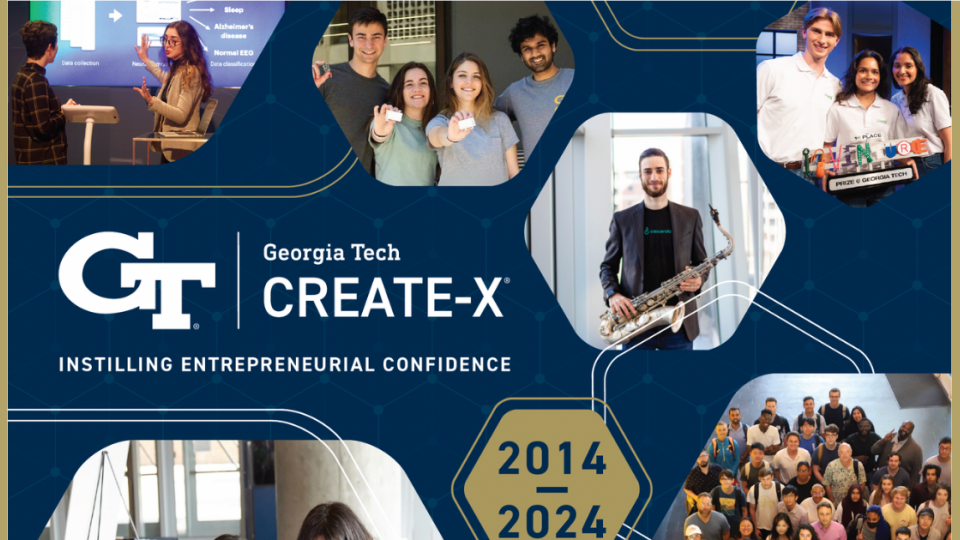 Collage of Startup Launch alumni an CREATE-X participants on the cover of the CREATE-X Decade Report
