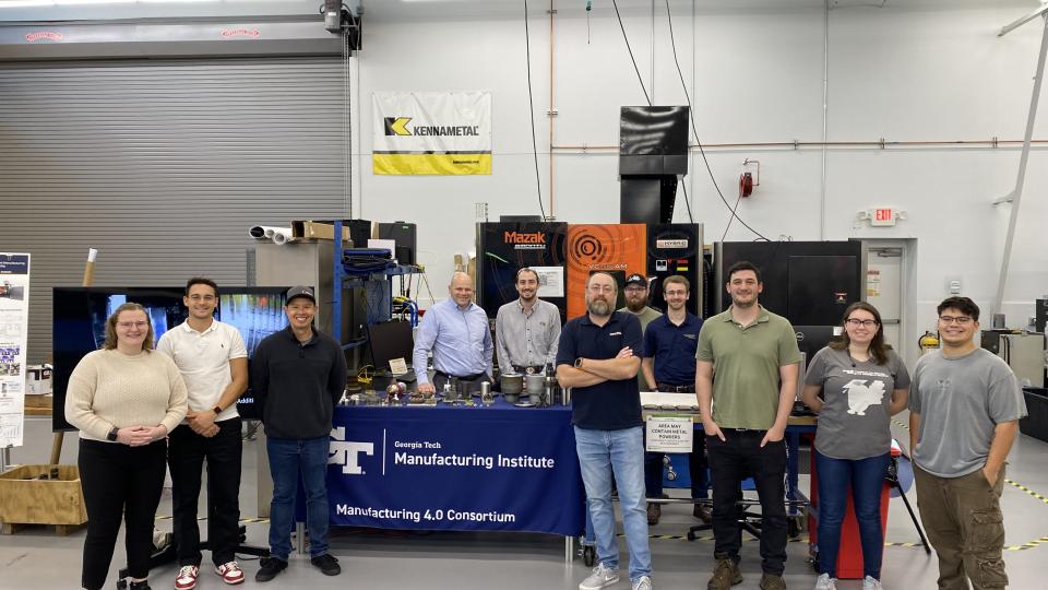 Georgia Tech students and staff members gathered at the Advanced Manufacturing Pilot Facility with members of OPEN MIND for the training.