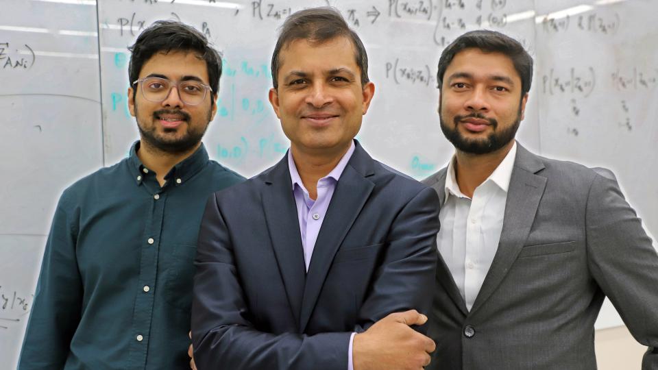 BME researcher Saraubh Sinha (in foreground) and his grad students, Bhavay Aggarwal and Anurendra Kumar