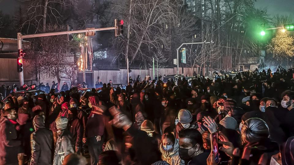 Protesters have filled the streets in Iranian cities, but the regime’s internet shutdown means little news gets in or out of the country. MAHSA/Middle East Images/AFP via Getty Images