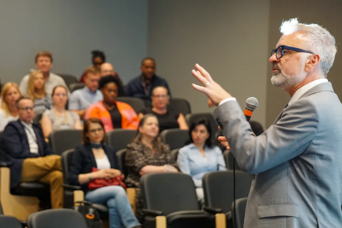 Dean Gaudelli speaks to the College of Lifetime Learning in his first town hall.