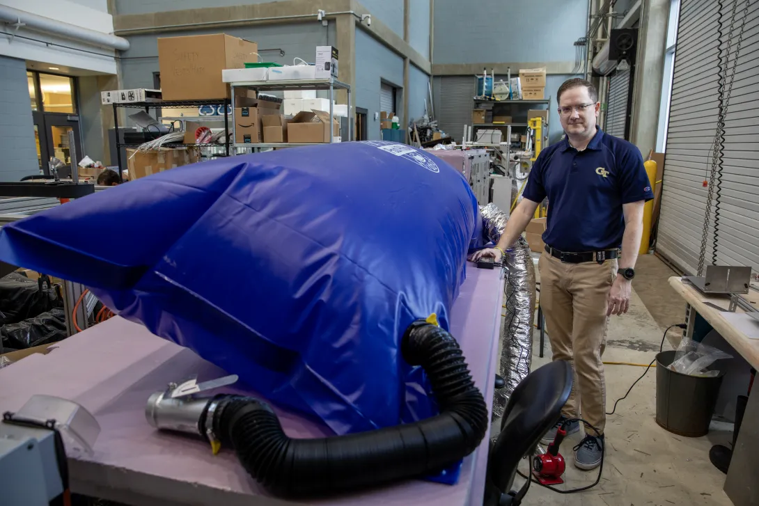 A photo of GTRI's "chicken bubble" technology 