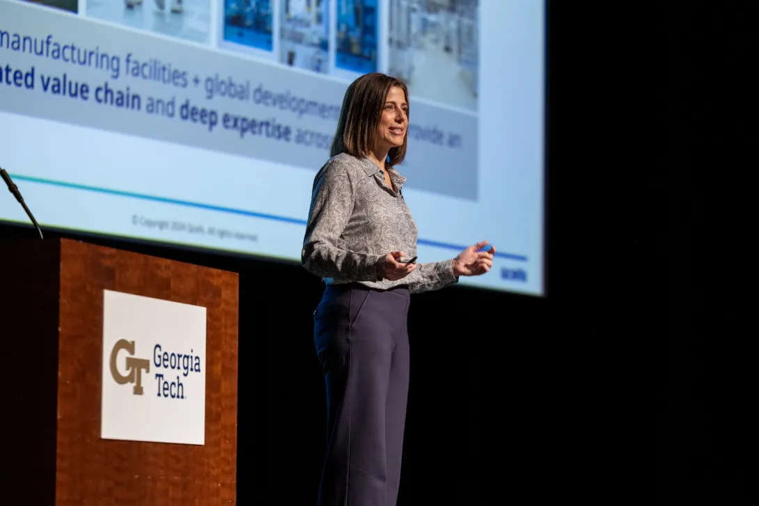 Danielle Merfeld presents the keynote at Energy Materials Day