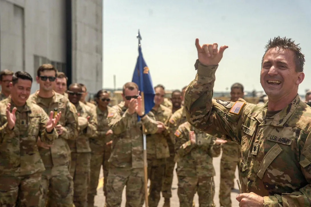 Lukas Berg (right), who flew several variants of the UH-60 Blackhawk over the course of his career, celebrated his final flight before joining the Georgia Tech Manufacturing Institute in August.