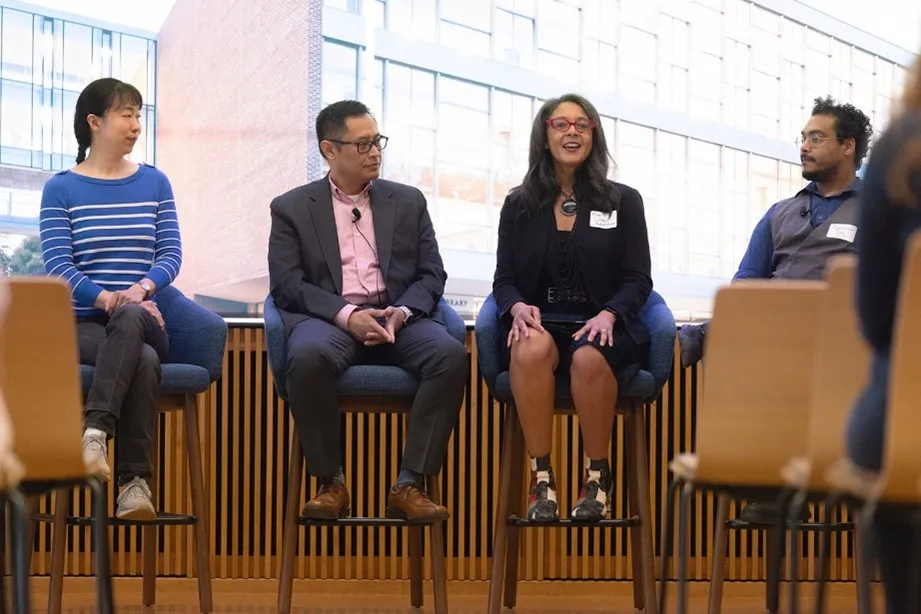 Sustainability Showcase panel discussion, L to R - Iris Tien, Donn Digamon, Ria Aiken, Tejas Kotak, and Jason Stott (not pictured)