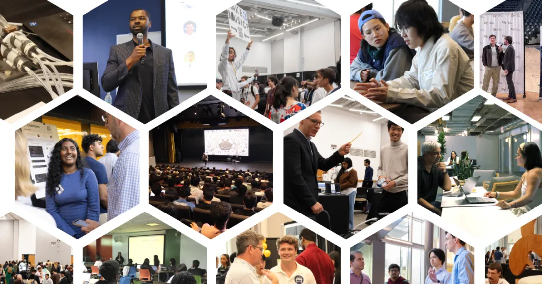 composite of various images from CREATE-X events presented in shapes of hexagons