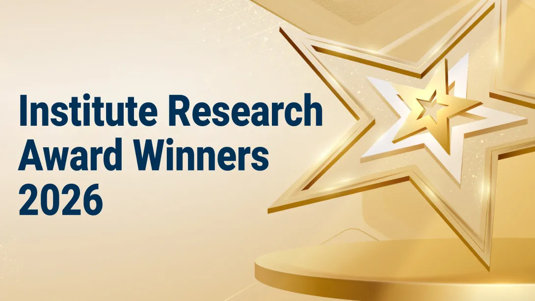 Banner graphic with a gold star trophy and the text “Institute Research Award Winners 2026.”