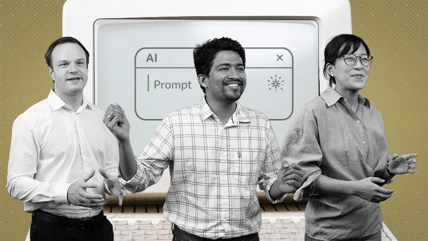 Graphic showing the researchers in front of a computer screen