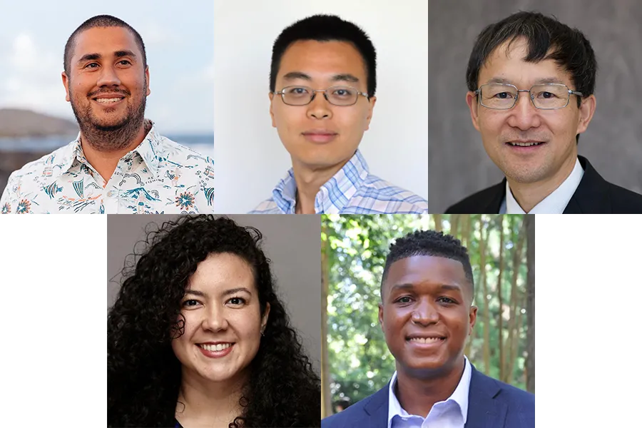 Montage of five portraits, L to R, T to B: Josiah Hester, Peng Chen, Yongsheng Chen, Rosemarie Santa González, and Joe Bozeman.